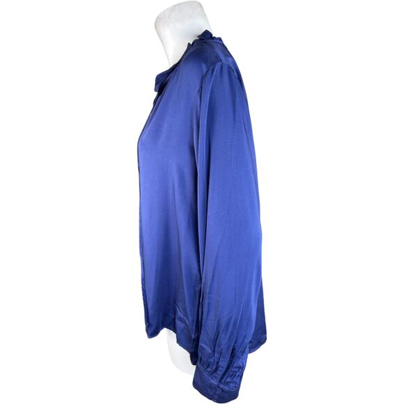 Side Stitch Button Down Top with Ruffle Neck Saphhire Stone Medium NWOT - Picture 5 of 14